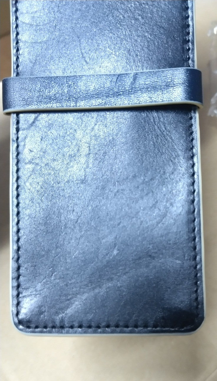 【訳アリ品】海外製/牛革/革/レザー/ペンケース/カブセ式/ネイビー/紺色/154014