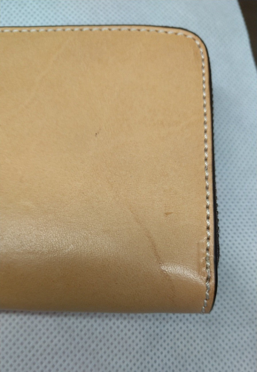 【訳アリ品】海外製/革製/牛革/ヌメ革/イタリアンヌメ/L字ファスナー/ラウンド財布/長財布/内装ネイビー/154065 【生産終了】