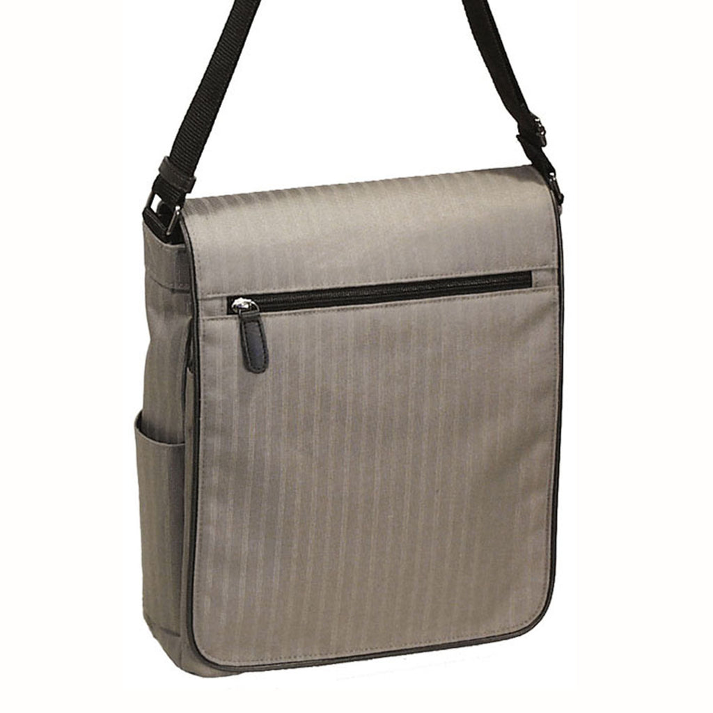 【期間限定価格】海外製／タテ型／A4対応／カブセショルダー／天ファスナー付／背面ポケット付／ストライプ／グレー色のみ／062408【在庫限り】