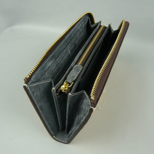 【訳アリ品】海外製／革製／牛革／ヌメ革／イタリアンヌメ／L字ファスナー／ラウンド財布／長財布／内装ネイビー／154065 【生産終了】