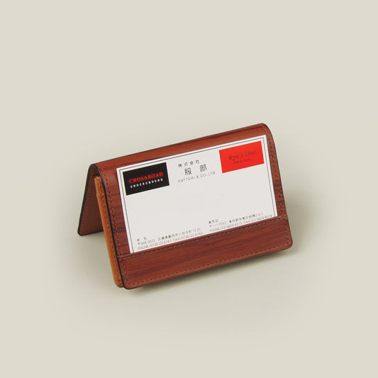 【EC限定】海外製／木目調／牛革／レザー／カード入／名刺入／背面カードホルダー／箱入り／ブラウン／茶色／154030【残りわずか】
