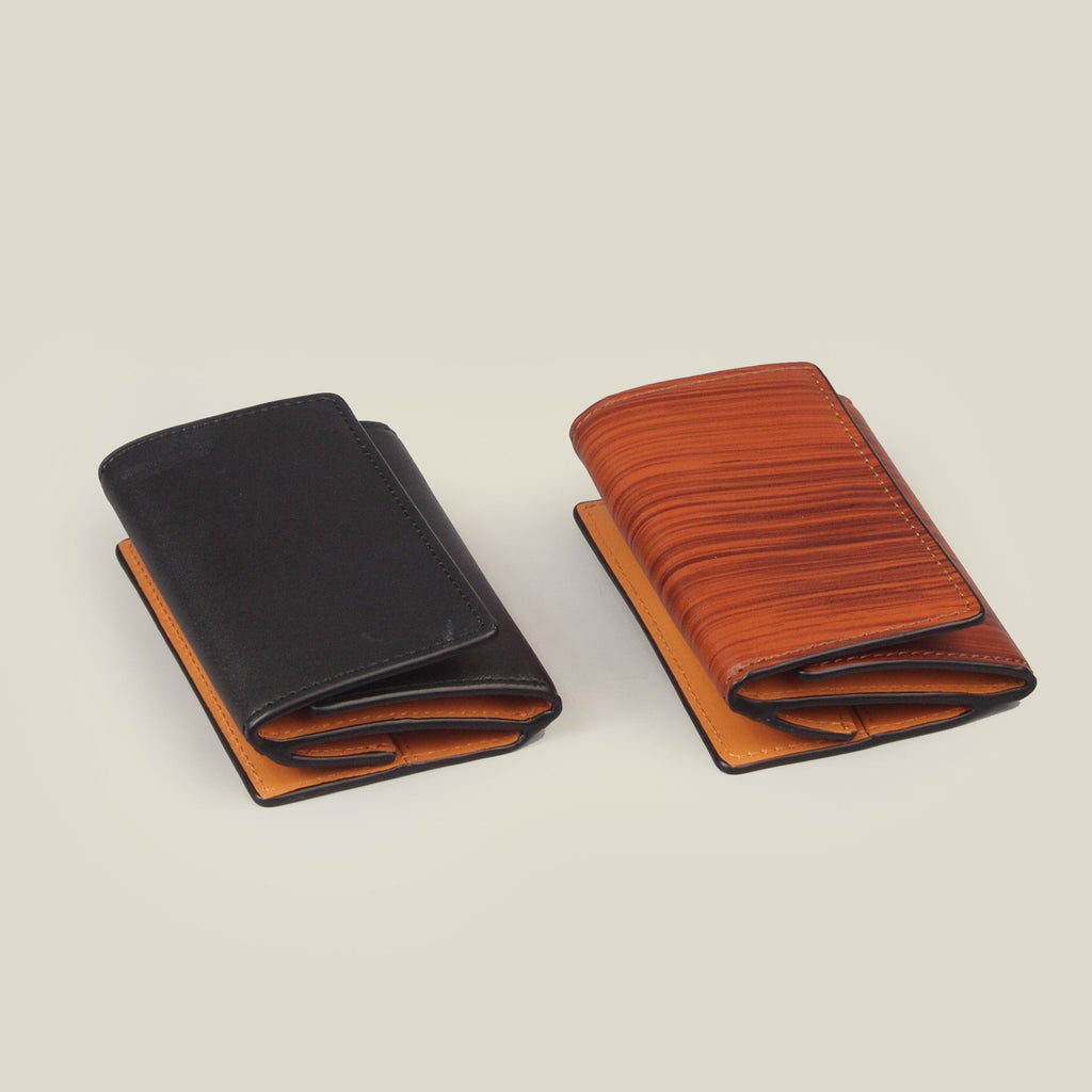 【数量限定】海外製／木目調／牛革／レザー／三つ折財布／コンパクト財布／小さい／箱入り／年末年始セール限定／154038／全２色