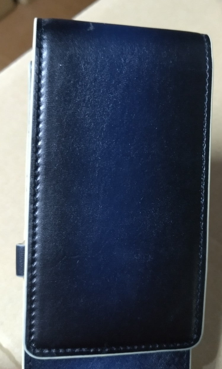 【訳アリ品】海外製／牛革／革／レザー／ペンケース／カブセ式／ネイビー／紺色／154014