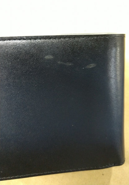 【訳アリ品】海外製／牛革／レザー／革財布／二つ折り財布／小銭入付／BOXコイン／ネイビー／紺色／154015