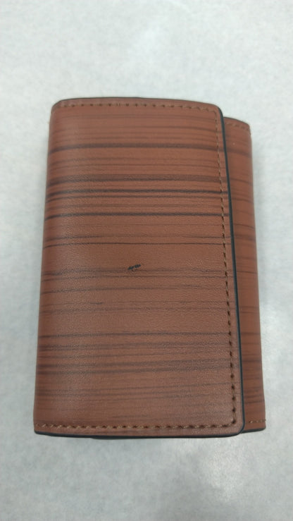 【訳アリ品】海外製／木目調／牛革／レザー／三つ折財布／コンパクト財布／小さい／箱入り／154038／ブラウン／茶色