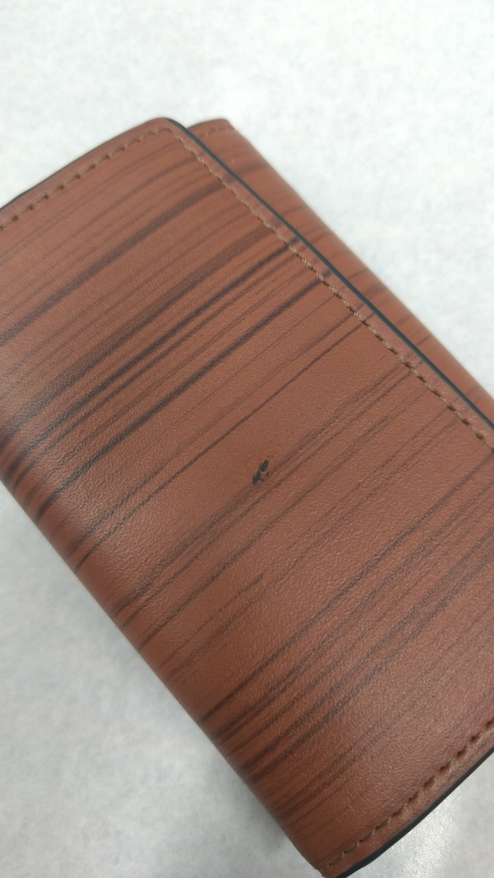 【訳アリ品】海外製／木目調／牛革／レザー／三つ折財布／コンパクト財布／小さい／箱入り／154038／ブラウン／茶色