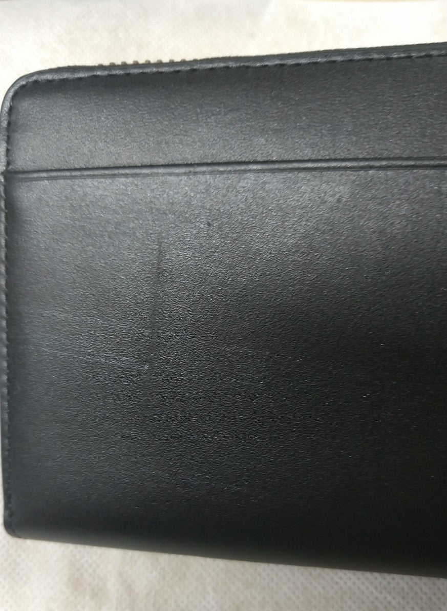 【訳アリ品】海外製／木目調／牛革／レザー／長財布／ラウンド財布／ファスナーなめらか／箱入り／ブラック／黒色／154040