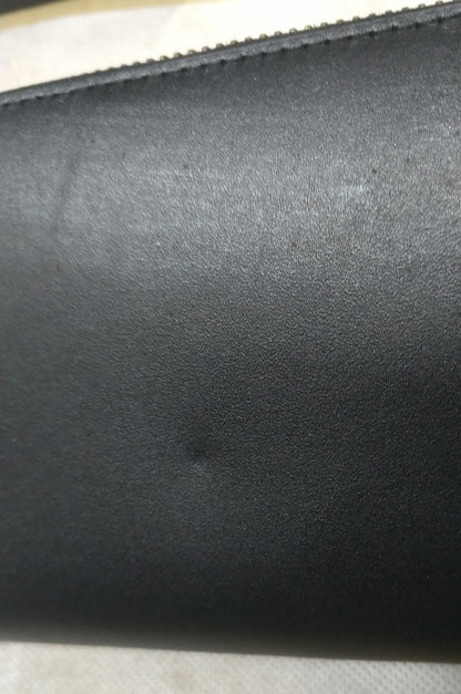 【訳アリ品】海外製／木目調／牛革／レザー／長財布／ラウンド財布／ファスナーなめらか／箱入り／ブラック／黒色／154040