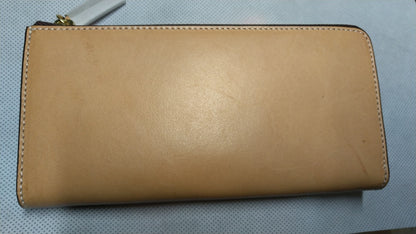 【訳アリ品】海外製／革製／牛革／ヌメ革／イタリアンヌメ／L字ファスナー／ラウンド財布／長財布／内装ネイビー／154065 【生産終了】