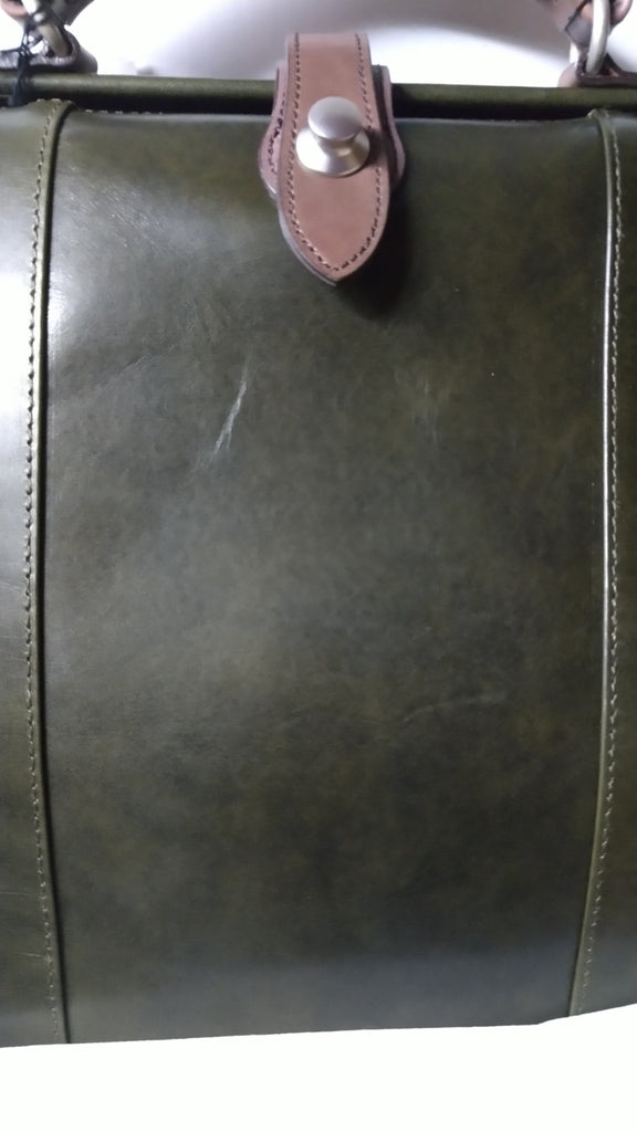 【訳アリ品】豊岡製／日本製／国産／牛革／レザー／グリーン／カーキ色／A4ゆったり／ダレスバッグＬ／ビジネスバッグ／505047⓵【期間限定】