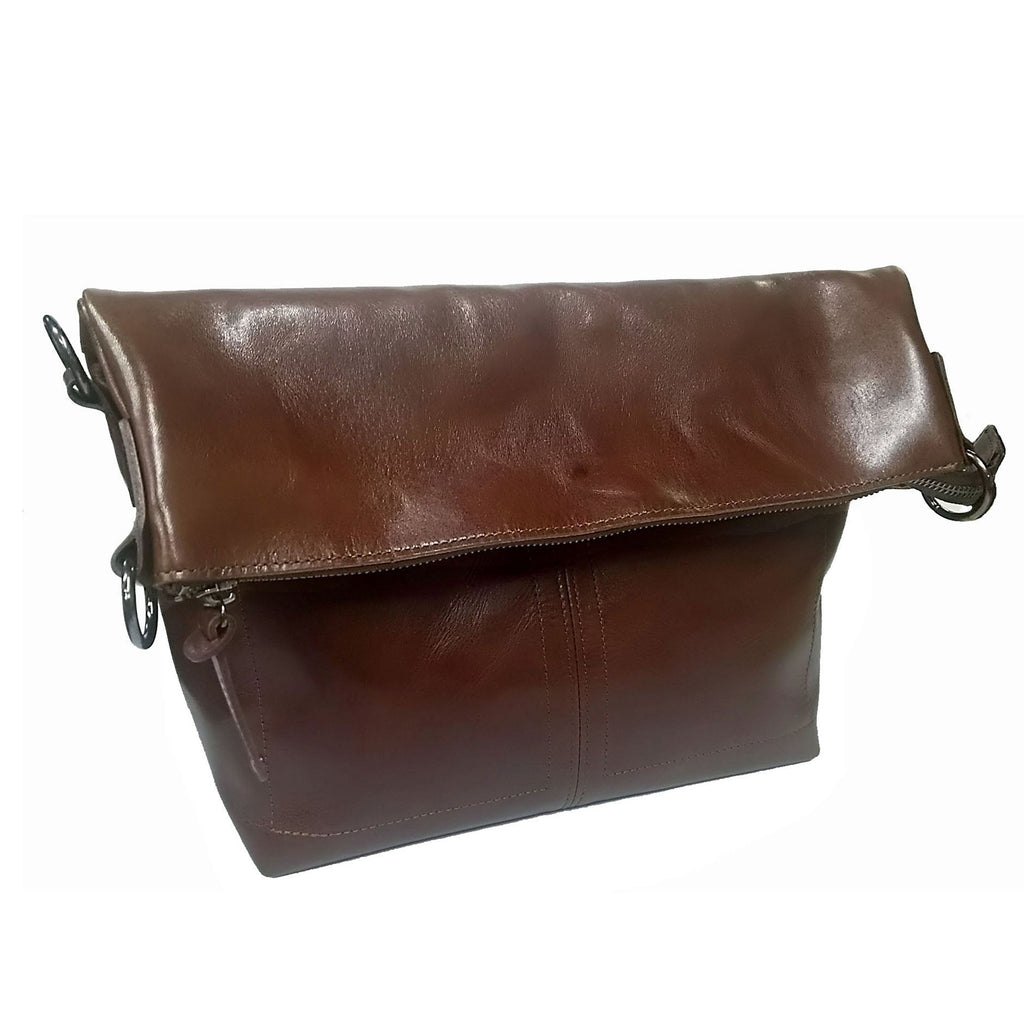 【訳アリ品】日本製／牛革／レザー／口折れショルダー／使いやすい／背面出し入れ可／ブラウン／チョコ色／557102