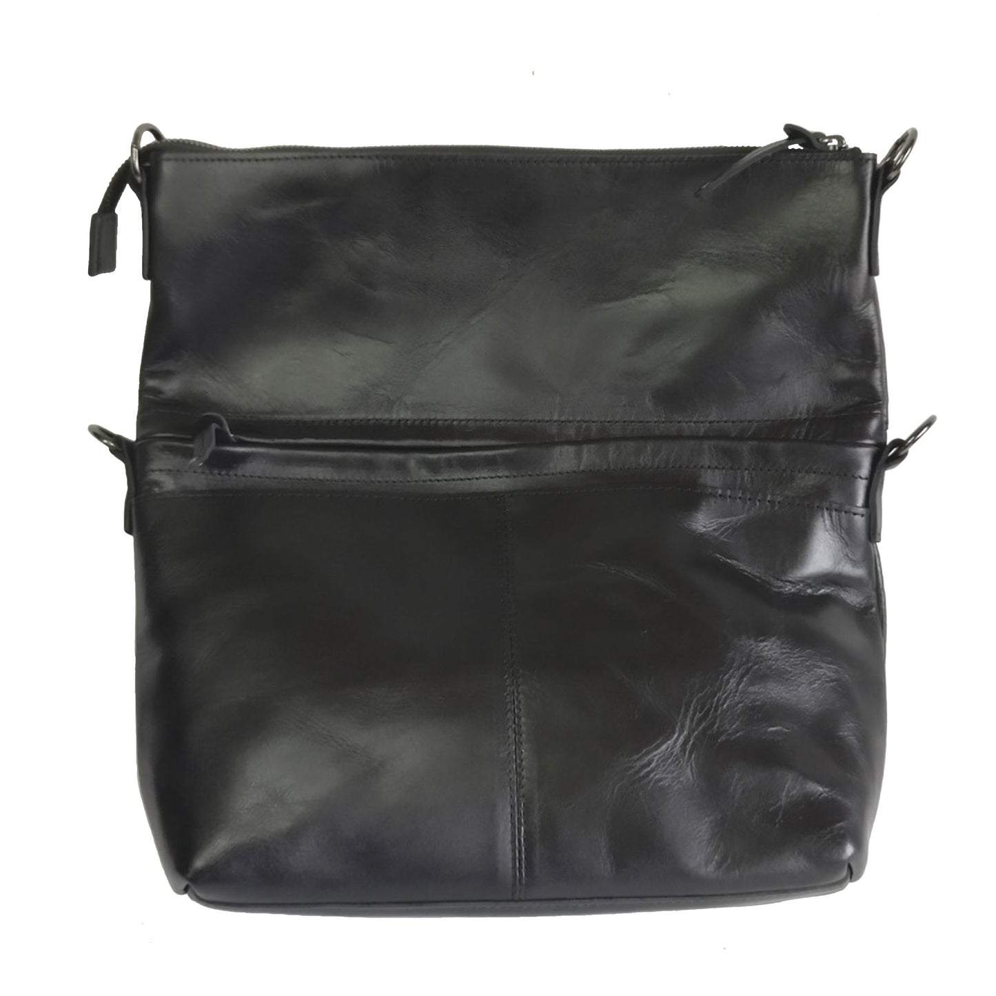 【訳アリ品】日本製／国産／豊岡製／牛革／レザー／口折れショルダー／使いやすい／ダイレクトファスナー／背面出し入れ可／黒色／ブラック／557102【リニューアル型】