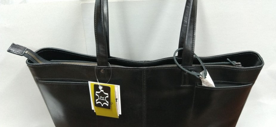 【訳アリ品】日本製／国産／牛革／レザー／中仕切り／トートバッグ／ブラック／黒色／大きめ／557103