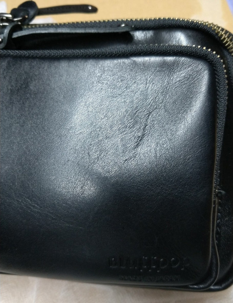 【訳アリ品】日本製／国産／牛革／レザー／斜め掛け／ウエストポーチ／ウエストバッグ／557104／黒色／ブラック⓷【在庫限り】