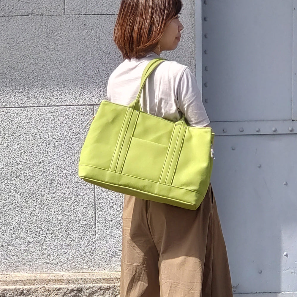 【訳アリ品】豊岡製／日本製／国産／帆布／手長／肩掛け／帆布トート／帆布バッグ／トートバッグ／A4対応／グリーン／黄緑／ライトグリーン／501091【在庫限り】