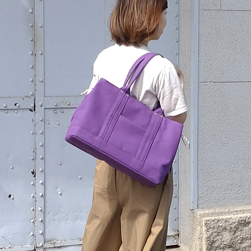 【訳アリ品】豊岡製／日本製／国産／帆布／手長／肩掛け／帆布トート／帆布バッグ／トートバッグ／A4対応／パープル／紫色／501091 【生産終了】