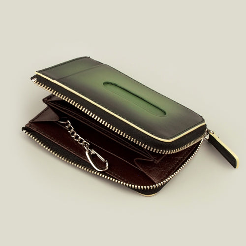 【訳アリ品】海外製／牛革／レザー／小銭入れ／コインケース／カードホルダー／箱入り／グリーン／緑色／2025年ラッキーカラー／154002