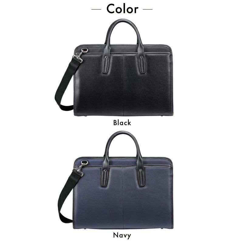 海外製／合成皮革×ポリエステル／A4対応／40cm／2way／自立型／三方開き／就活／リクルート／面接／ビジネス／ビジネスバッグ／ブラック／ネイビー／黒色／紺色／541501