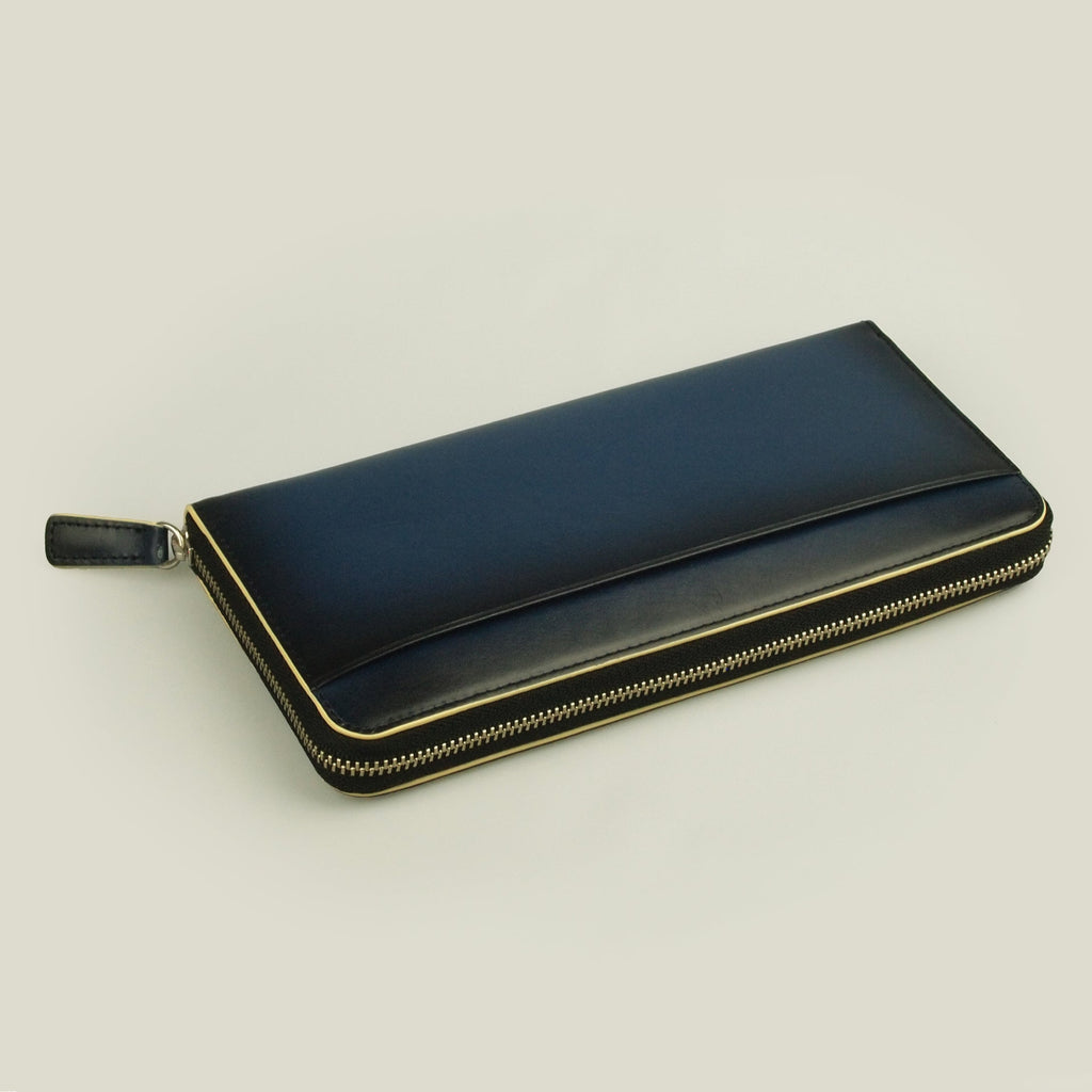 【新生活応援】海外製／牛革／財布／長財布／ラウンド型／ネイビー／紺色／154005【数量限定】
