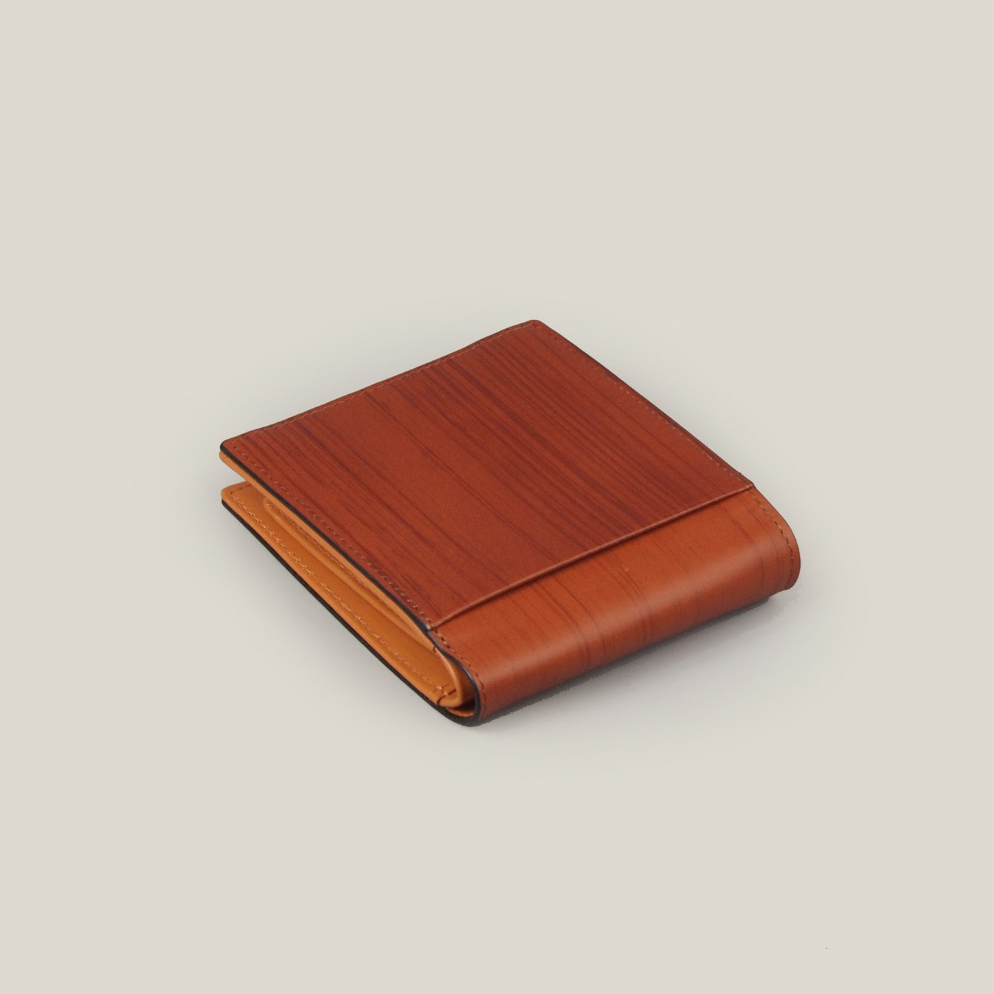 海外製／木目調／牛革／レザー／二つ折財布／小銭BOX式／箱入り／154039／RYU'S ONE／WD