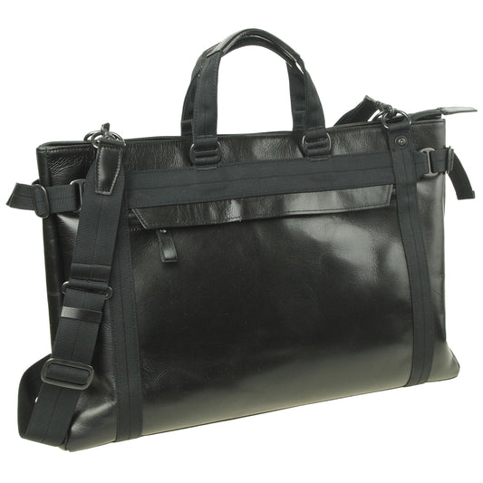 【訳アリ品】豊岡製／日本製／国産／牛革／天ファスナー／ビジネスバッグ／ボストン型／ビジネスボストン／ブラック／黒色／505012