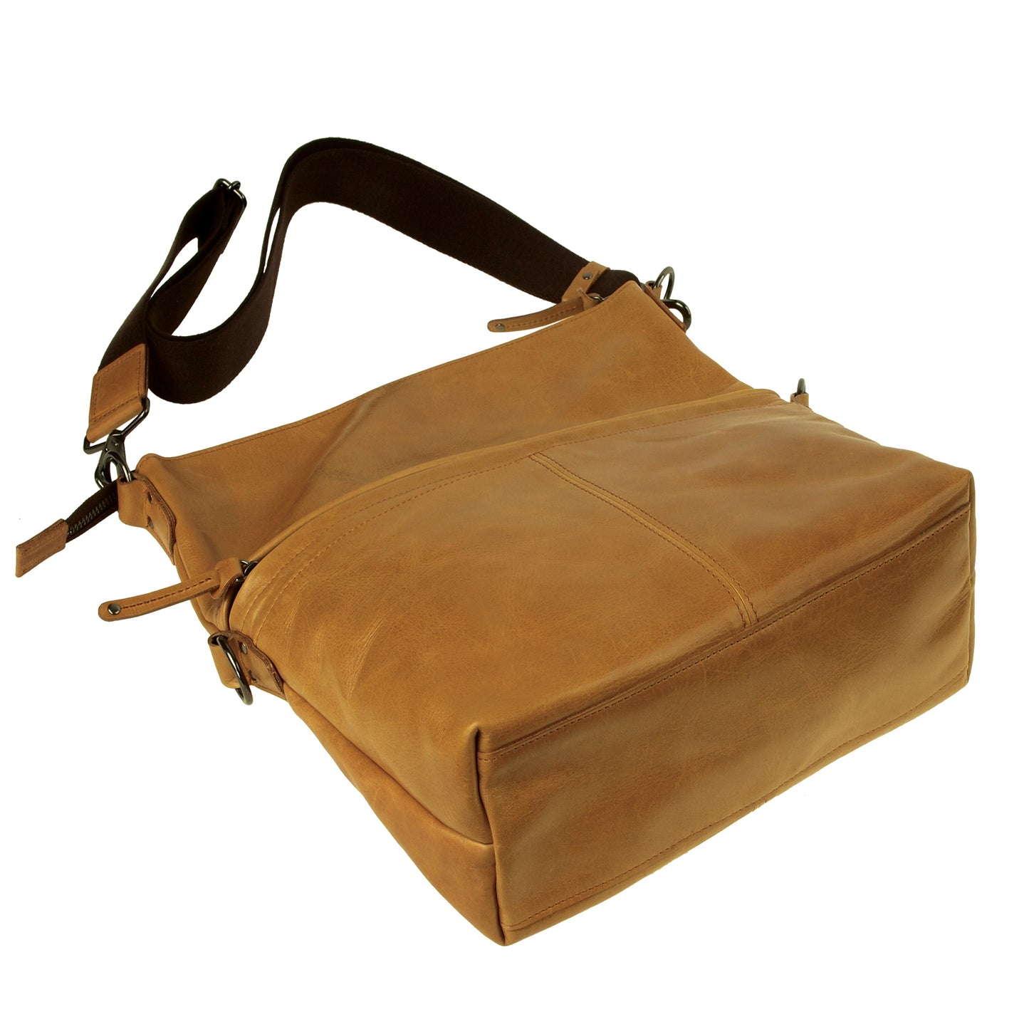 【訳アリ品】日本製／国産／豊岡製／牛革／レザー／口折れショルダー／使いやすい／ダイレクトファスナー／背面出し入れ可／キャメル色／557102【リニューアル型】