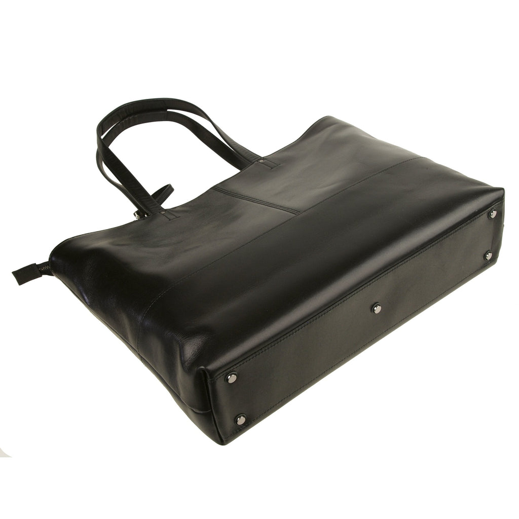 【訳アリ品】日本製／国産／牛革／レザー／中仕切り付／トートバッグ／ブラック／黒色⓹／大きめ／557103